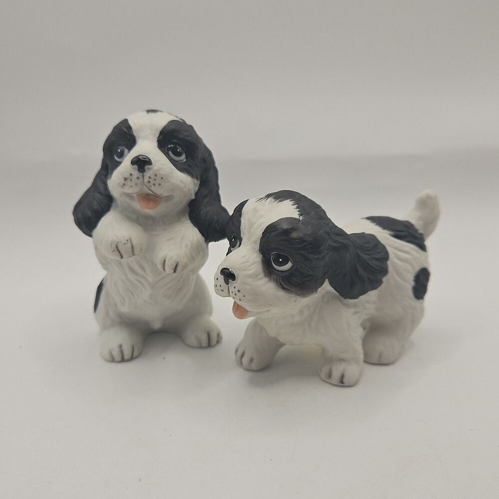 Vtg 2 HOMCO FIGURINES #1427 COCKER SPANIELs BEGGING PUPPY DOGS Black & White